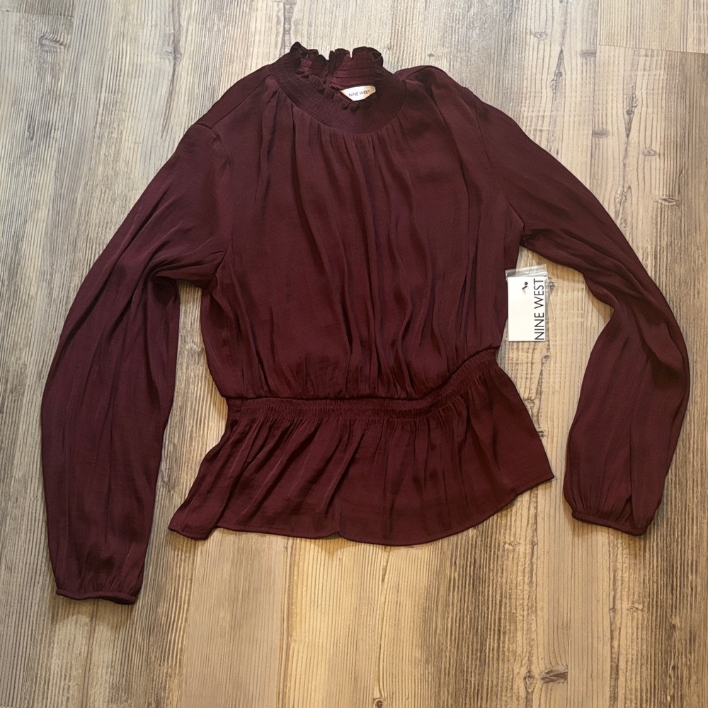 Nine West Rich Burgundy Long Sleeve Blouse